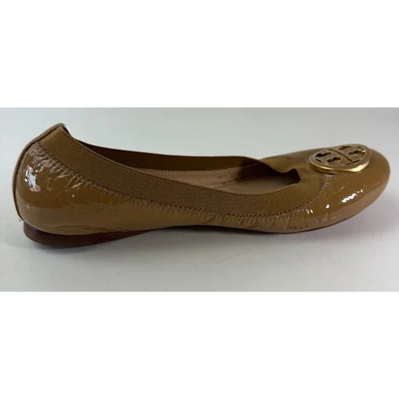 Tory Burch Caroline 2 Ballet Flats Tan Beige Patent Leather Ballerina Shoes 7 7M - Picture 13 of 16
